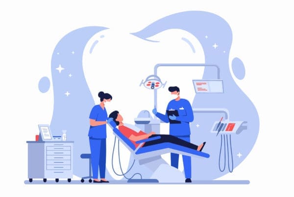 Dentists working on patient with dental AI software