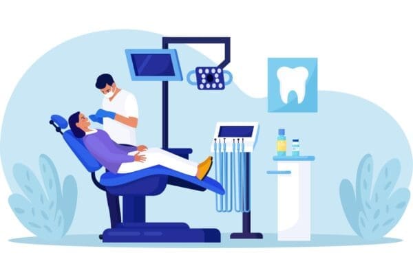 Illustration of a dentist treating a patient
